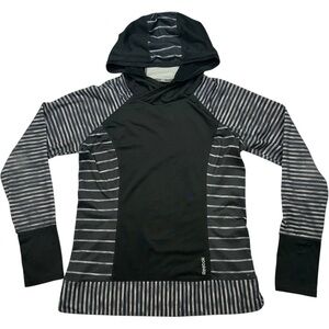 Reebok Black and Gray Striped Pullover Hoodie Polyester Spandex‎ Size Large